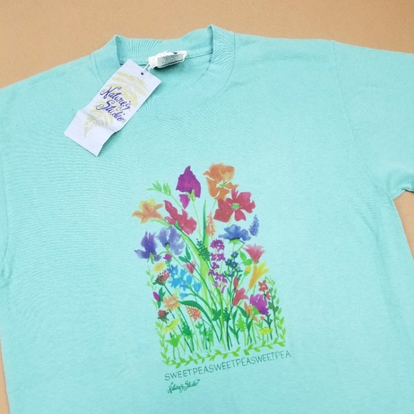 NWT VTG 90's 80's Made in USA Florals Sweet Peas P - Picture 3 of 7